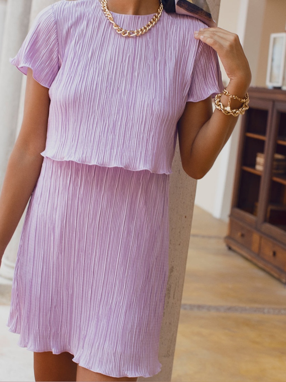 DANNIJO Lilac Pleated Short-Sleeve Top